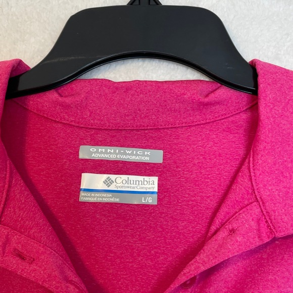 Columbia Pink Omni Wick Polo Shirt Short Sleeve Athletic Golf Tennis Top L - Picture 3 of 6